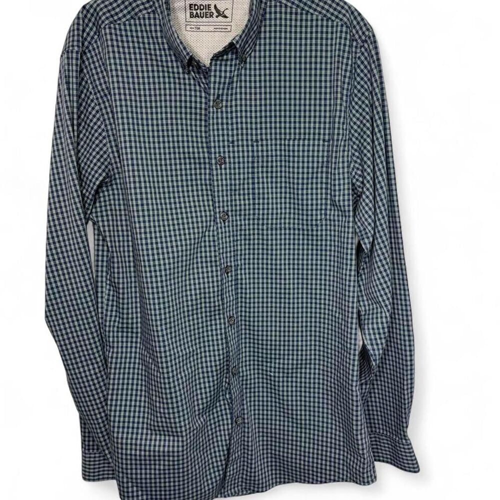Eddie Bauer Men's Long Sleeve Button Shirt Blue & White Plaid #preppy #outdoors
